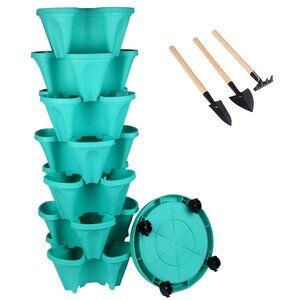 7-Tier Stackable Planters Vertical Planter Garden Flower Pot w/ 4 Wheels